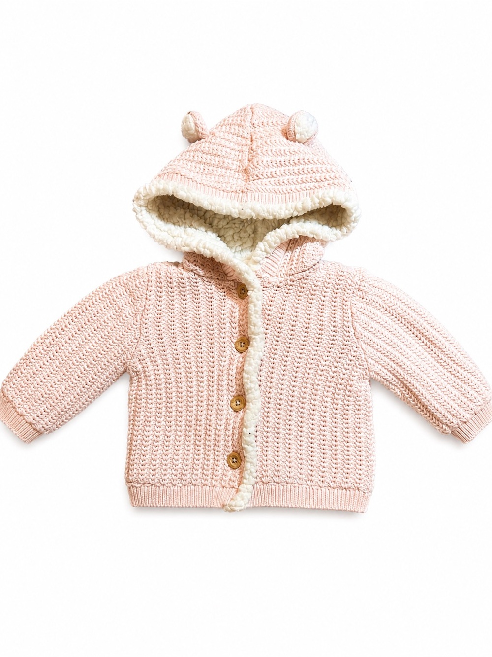 Tommy Bahama Baby 0-3M Pink Knit Hooded Sherpa Lined Bear Ear Cardigan Sweater
